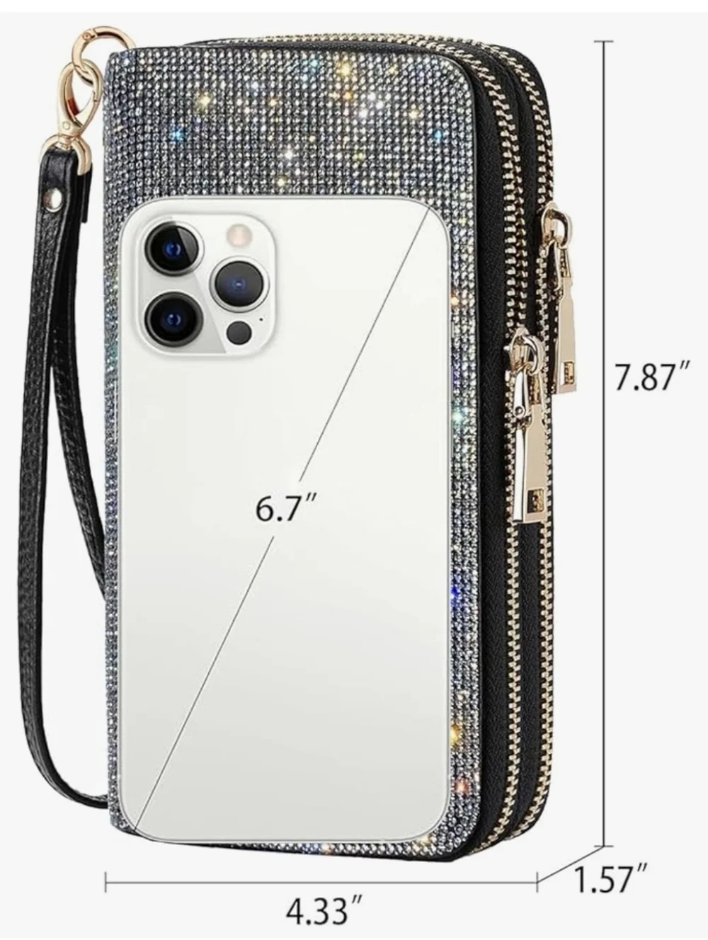 Sparkling Rhinestone Wristlet Clutch Wallet - Black